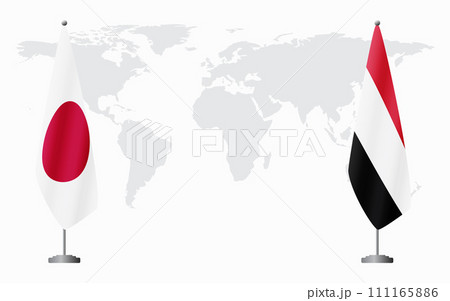 Japan and Yemen flags for official meeting 111165886