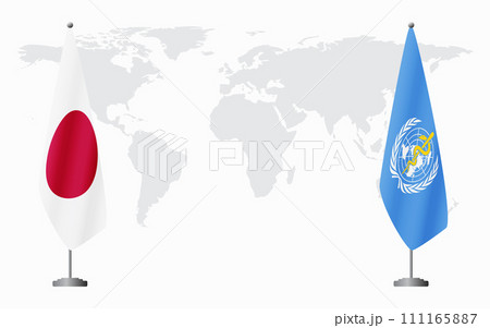 Japan and World Health Organization flags for official m 111165887