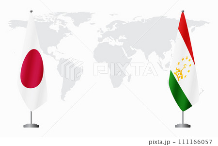 Japan and Tajikistan flags for official meeting 111166057