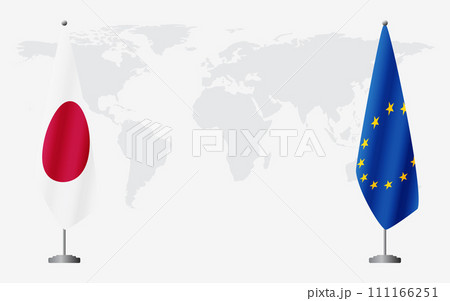 Japan and EU flags for official meeting 111166251