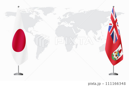 Japan and Bermuda flags for official meeting 111166348