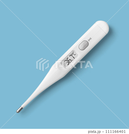 Electronic medical thermometer on blue background Electronic medical thermometer on blue background 111166401