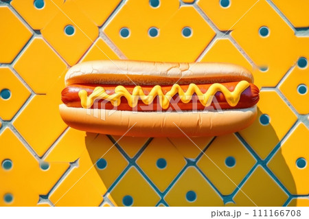 Top view Hot dog advertising on yellow background 111166708