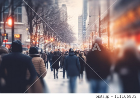 Crowd on street in bright lens flare Abstract blur Crowd on street in bright lens flare Abstract blur 111166935