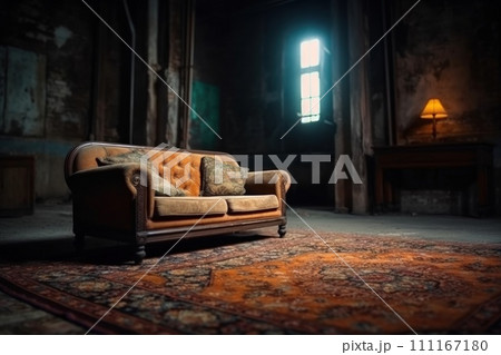 Photo of a Old sofa in an abandoned building, Interior of abandoned 111167180