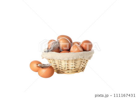 PNG, eggs in a round basket, isolated on white background. PNG, eggs in a round basket, isolated on white background. 111167431