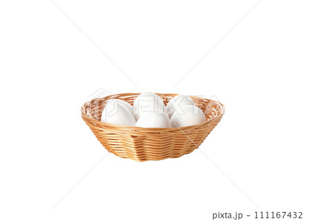 PNG, eggs in a round basket, isolated on white background. 111167432