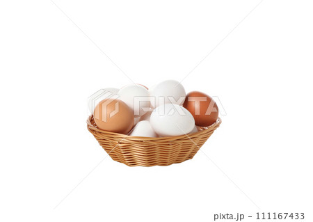 PNG, eggs in a round basket, isolated on white background. PNG, eggs in a round basket, isolated on white background. 111167433