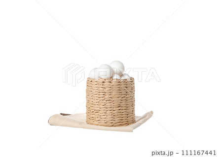 PNG, eggs in a round basket, isolated on white background. PNG, eggs in a round basket, isolated on white background. 111167441