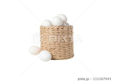 PNG, eggs in a round basket, isolated on white background. PNG, eggs in a round basket, isolated on white background. 111167443