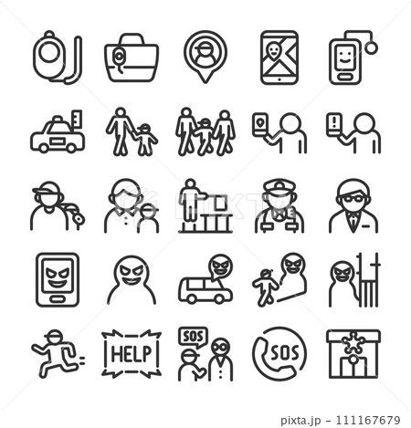子供の防犯対策 アイコン セット 111167679