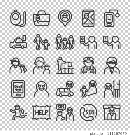 子供の防犯対策 アイコン セット 111167679