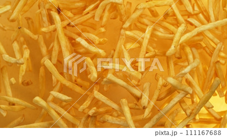 Flying French Fries up in the Air. Fast Food Concept with Flying Food. 111167688