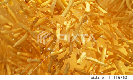 Flying French Fries up in the Air. Fast Food Concept with Flying Food. 111167689