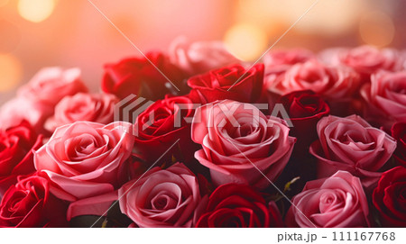 赤とピンクのバラのアップ、花の背景素材　AI生成画像 111167768