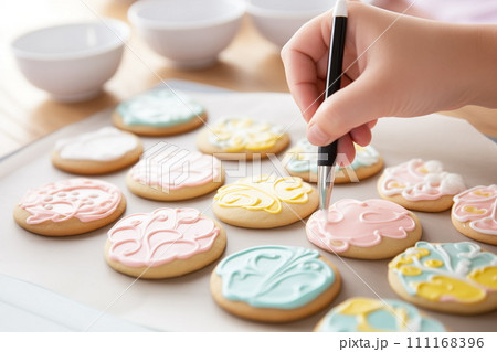 The process of decorating cookies with sugar icing, AI Generative 111168396