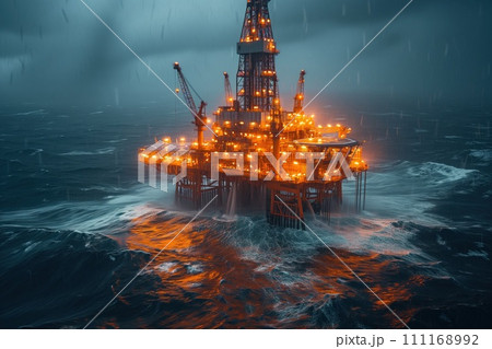 offshore oil platform in storm 111168992