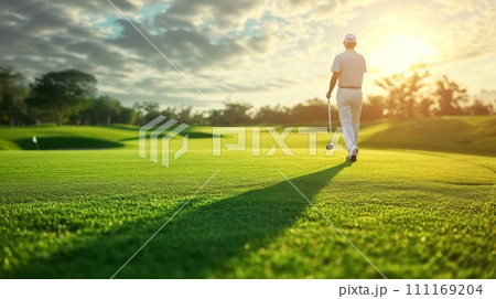 golf player in the green field 111169204