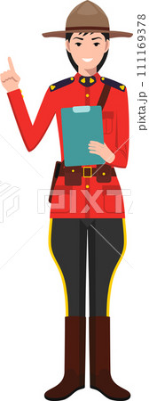 Standing Canadian Policewoman Officer in Traditional Uniform Character Icon in Flat Style. Vector Illustration. Standing Canadian Policewoman Officer in Traditional Uniform Character Icon in Flat Style. Vector Illustration. 111169378