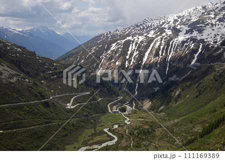 View from road to Grimsel Pass in Switzerland 111169389