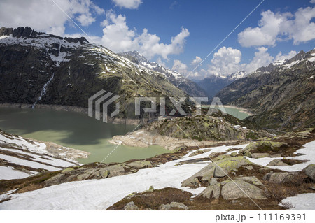 View from road to Grimsel Pass in Switzerland View from road to Grimsel Pass in Switzerland 111169391