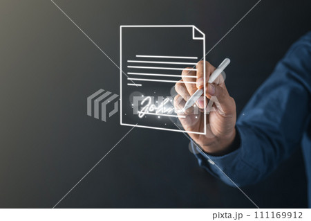 Businessman signing the signature with pen for document approval. Business Agreement concept Businessman signing the signature with pen for document approval. Business Agreement concept 111169912