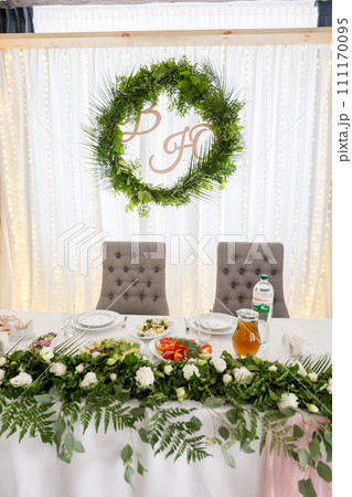wedding table with decor in a restaurant wedding table with decor in a restaurant 111170095