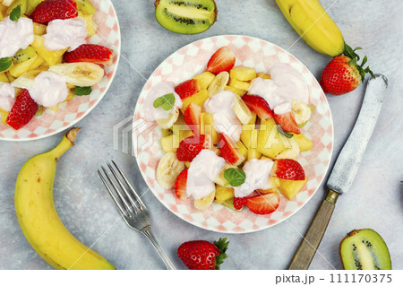 Colorful summer fruit dessert. 111170375