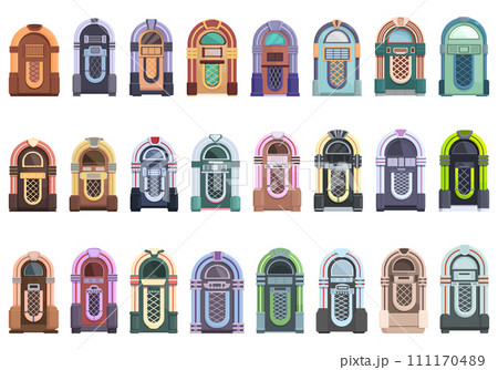 Jukebox icons set cartoon vector. Dance machine. Disco music 111170489