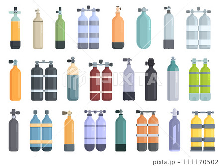 Diving cylinders icons set cartoon vector. Bottle gas. Water oxygen 111170502