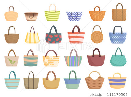 Beach bag icons set cartoon vector. Summer fashion. Travel girl 111170505