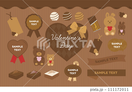 バレンタインデー　チョコレート　ハート　プレゼント　アニバーサリー　フレーム　イラスト　セット 111172011