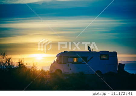 Caravan on sea at sunrise. Caravan on sea at sunrise. 111172241