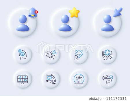 Cough, Puzzle and Thoughts line icons. Placeholder with 3d cursor, bell, star. Pack of Recovered person, Employee hand, Plan icon. Digestion, Video conference pictogram. For web app, printing. Vector Cough, Puzzle and Thoughts line icons. Placeholder with 3d cursor, bell, star. Pack of Recovered person, Employee hand, Plan icon. Digestion, Video conference pictogram. For web app, printing. Vector 111172331