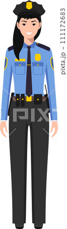 Standing American Policewoman Officer in Traditional Uniform Character Icon in Flat Style. Vector Illustration. 111172683