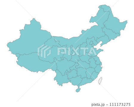 中国と台湾のシンプルな地図、省（市・区）の境界線入り 111173275