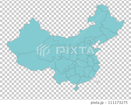 中国と台湾のシンプルな地図、省（市・区）の境界線入り 111173275