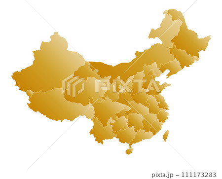 中国と台湾の地図のデザイン、ゴールドカラー、省（市・区）の境界線入り 111173283