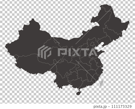 中国と台湾のシンプルな地図、省(市・区)の境界線入り、モノクロ 中国と台湾のシンプルな地図、省(市・区)の境界線入り、モノクロ 111173329
