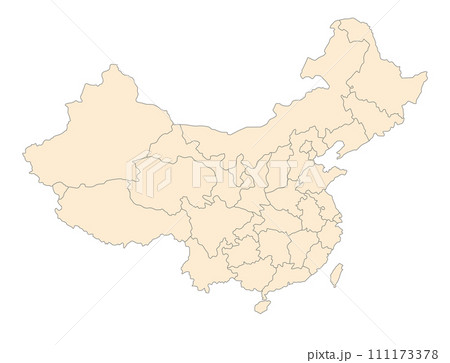 中国と台湾のシンプルな地図、省（市・区）の境界線入り、明るい色のイラスト素材 [111173378] - PIXTA