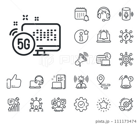 Wireless technology sign. Place location, technology and smart speaker outline icons. 5g internet line icon. Fast wifi symbol. 5g internet line sign. Influencer, brand ambassador icon. Vector Wireless technology sign. Place location, technology and smart speaker outline icons. 5g internet line icon. Fast wifi symbol. 5g internet line sign. Influencer, brand ambassador icon. Vector 111173474