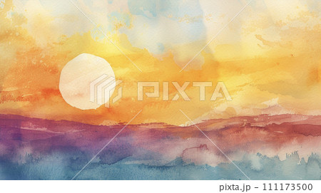 幻想的な夕焼け空の風景イラスト　AI画像 111173500