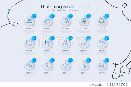Set of Touchscreen gesture, Biometric eye and Clipboard line icons for web app. Seo statistics, Leadership, Smile face icons. Location app, Vip table, Work home signs. Rotation gesture. Vector Set of Touchscreen gesture, Biometric eye and Clipboard line icons for web app. Seo statistics, Leadership, Smile face icons. Location app, Vip table, Work home signs. Rotation gesture. Vector 111173708