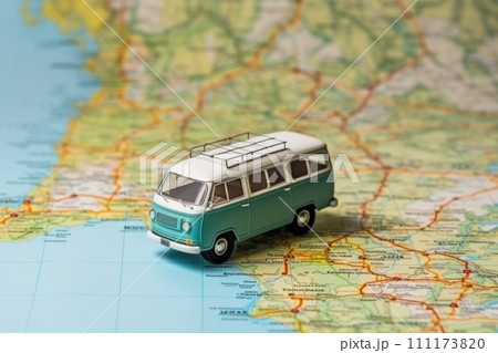 Photo of Small van car model on the map paper 111173820