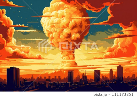 Cartoon pop Art background nuclear explosion Cartoon pop Art background nuclear explosion 111173851