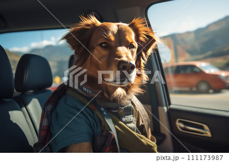 Dogs kids relax A Vacation time,travvel trip, funny Generative AI 111173987