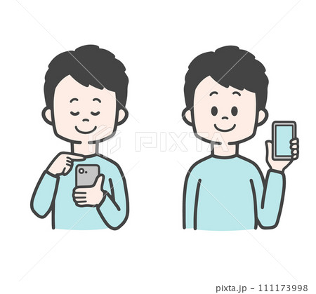スマホを打つ　スマホを持つ　男性 111173998