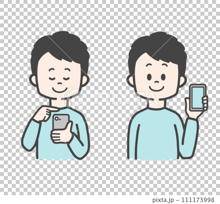 スマホを打つ　スマホを持つ　男性 111173998