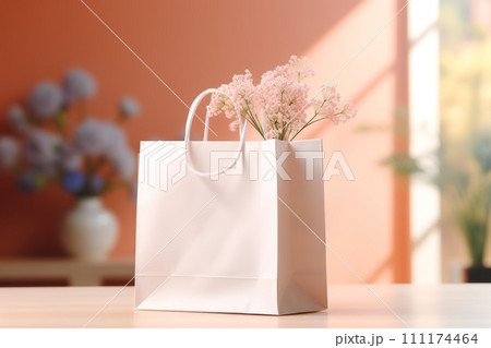 Mockup White Blank shopping bag with natural theme background Generative AI 111174464