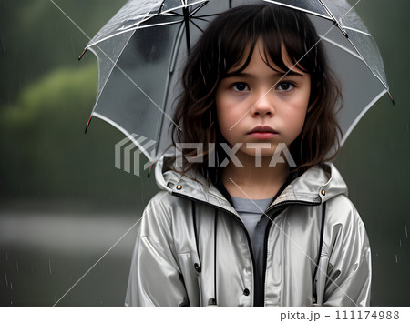 Downtrodden child portrait rain intricate scenery cinematic 111174988